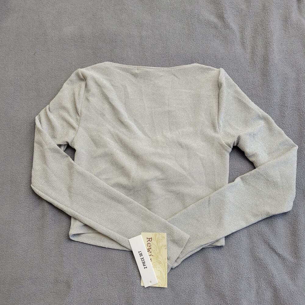 REWIND Shirt Top Womens Small Beige Shiny Shimmer Crop Sweetheart Coquette Party - Picture 9 of 13